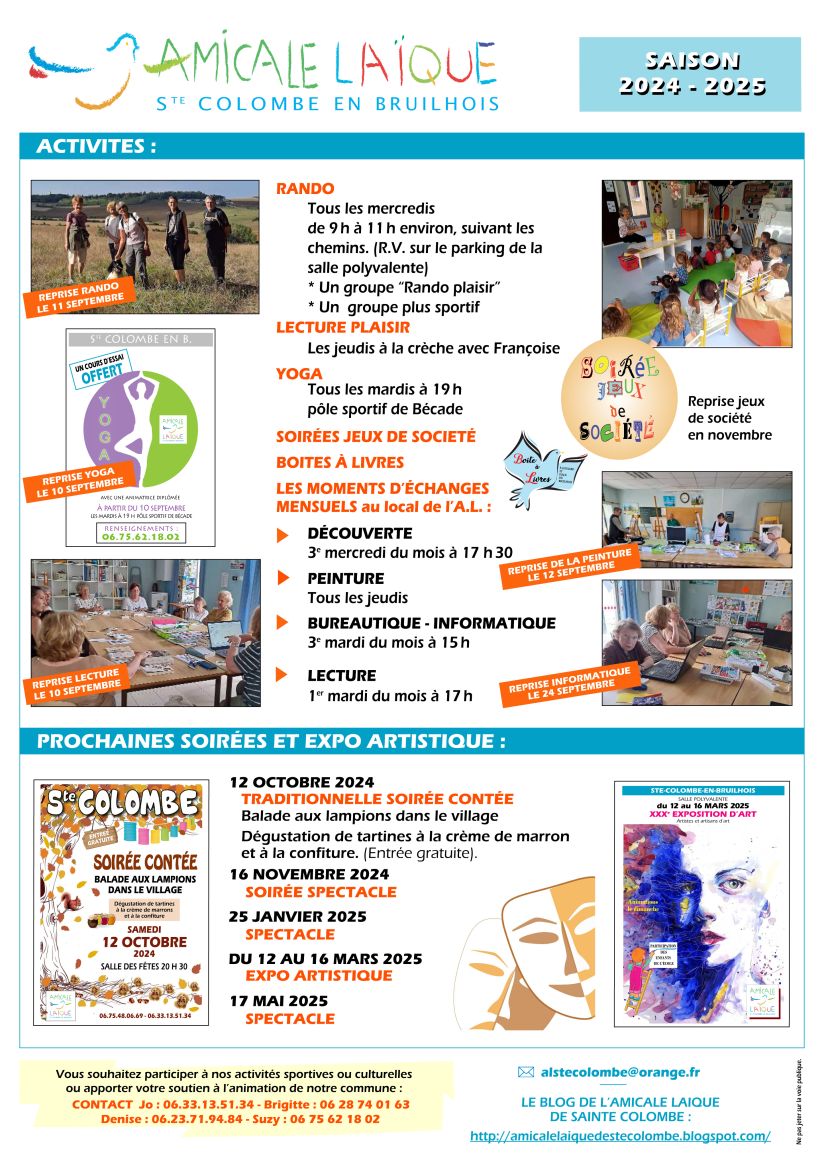 calendrier activites AL STE Colombe